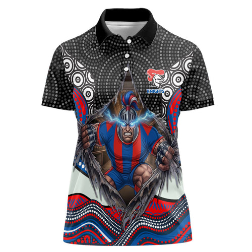 Newcastle Knights Women Polo Shirt The Scream of Lightning Eyes - Indigenous Dot Ripping Effect