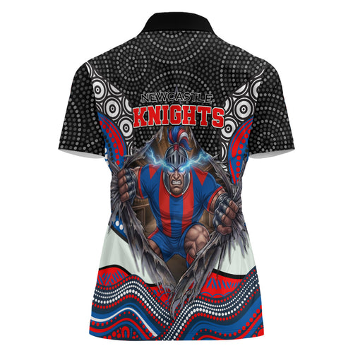 Newcastle Knights Women Polo Shirt The Scream of Lightning Eyes - Indigenous Dot Ripping Effect