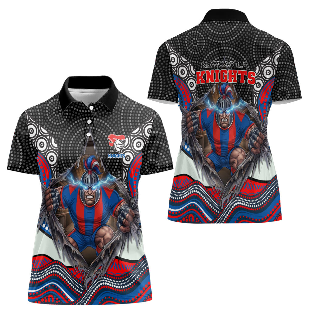 Newcastle Knights Women Polo Shirt The Scream of Lightning Eyes - Indigenous Dot Ripping Effect