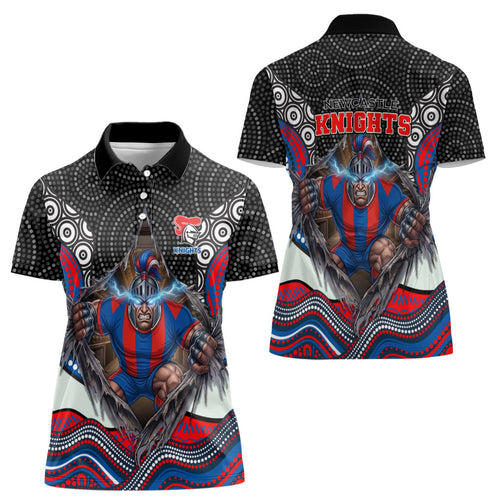Newcastle Knights Women Polo Shirt The Scream of Lightning Eyes - Indigenous Dot Ripping Effect