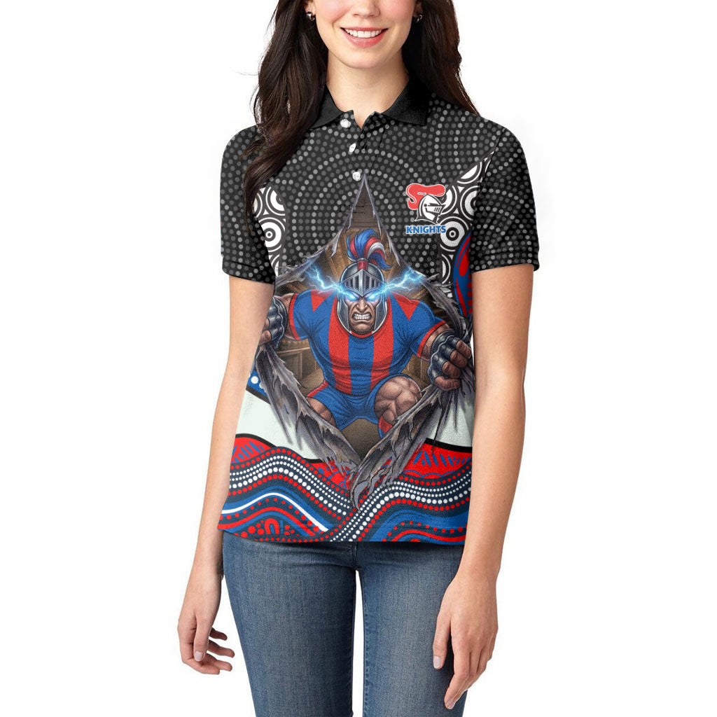 Newcastle Knights Women Polo Shirt The Scream of Lightning Eyes - Indigenous Dot Ripping Effect