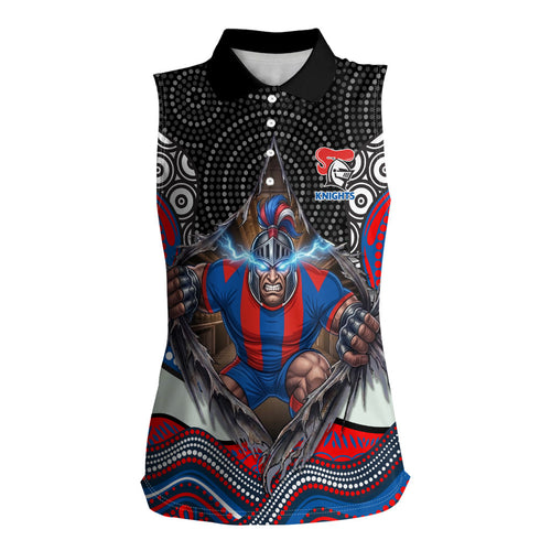 Newcastle Knights Women Sleeveless Polo Shirt The Scream of Lightning Eyes - Indigenous Dot Ripping Effect
