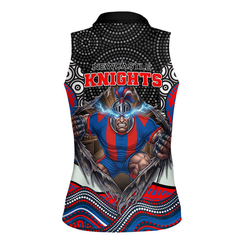 Newcastle Knights Women Sleeveless Polo Shirt The Scream of Lightning Eyes - Indigenous Dot Ripping Effect