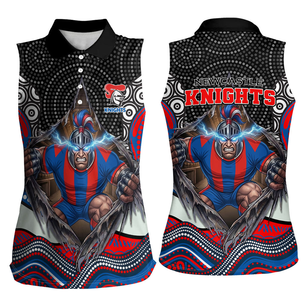 Newcastle Knights Women Sleeveless Polo Shirt The Scream of Lightning Eyes - Indigenous Dot Ripping Effect