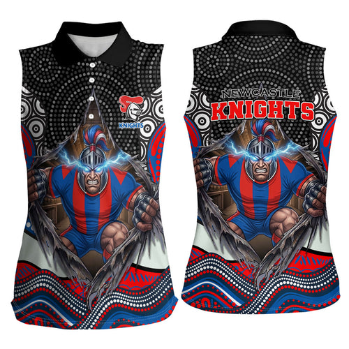 Newcastle Knights Women Sleeveless Polo Shirt The Scream of Lightning Eyes - Indigenous Dot Ripping Effect