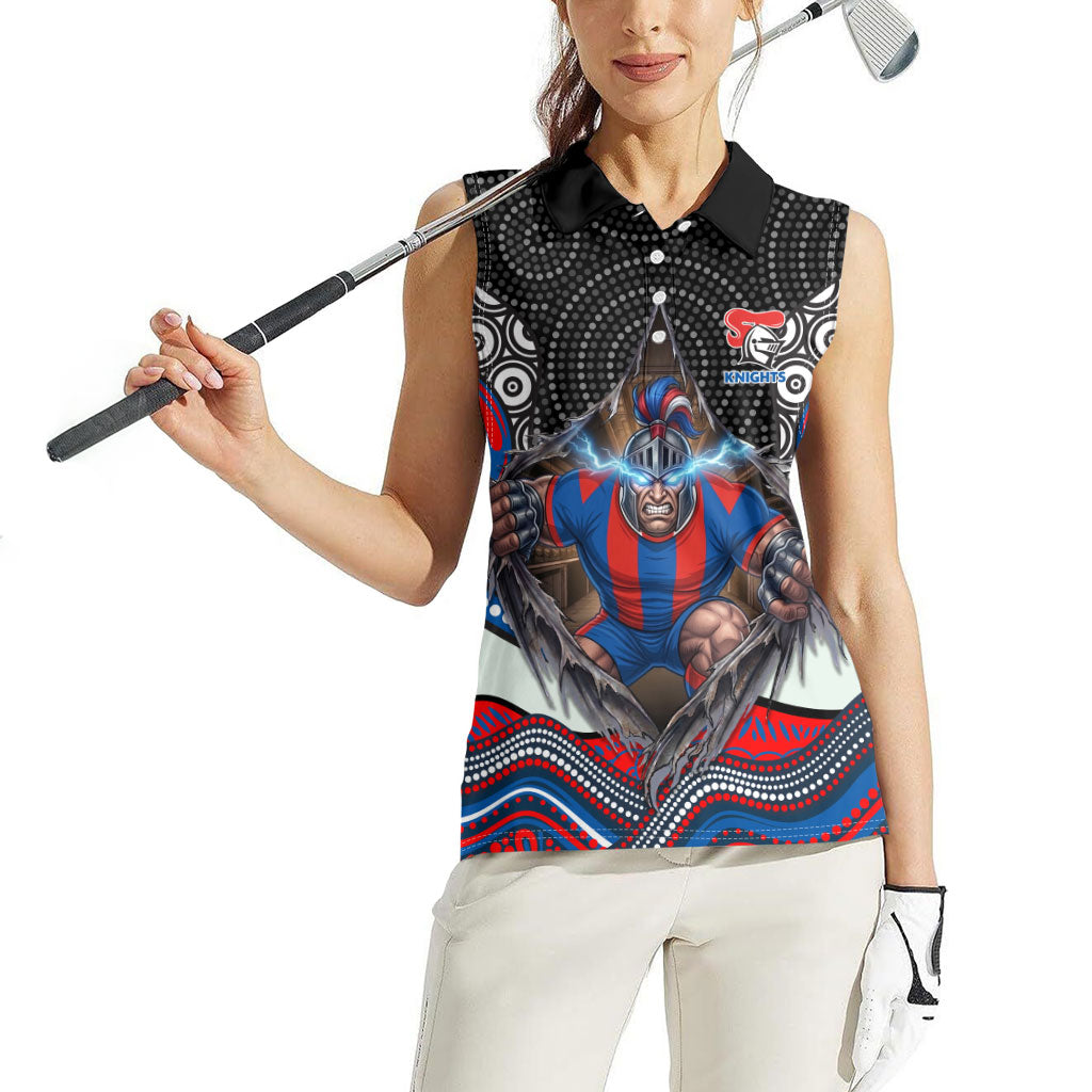 Newcastle Knights Women Sleeveless Polo Shirt The Scream of Lightning Eyes - Indigenous Dot Ripping Effect