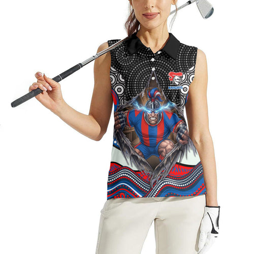 Newcastle Knights Women Sleeveless Polo Shirt The Scream of Lightning Eyes - Indigenous Dot Ripping Effect
