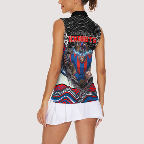 Newcastle Knights Women Sleeveless Polo Shirt The Scream of Lightning Eyes - Indigenous Dot Ripping Effect