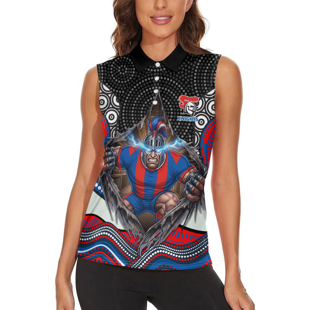 Newcastle Knights Women Sleeveless Polo Shirt The Scream of Lightning Eyes - Indigenous Dot Ripping Effect