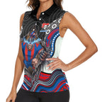 Newcastle Knights Women Sleeveless Polo Shirt The Scream of Lightning Eyes - Indigenous Dot Ripping Effect