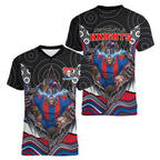 Newcastle Knights Women V-Neck T-Shirt The Scream of Lightning Eyes - Indigenous Dot Ripping Effect