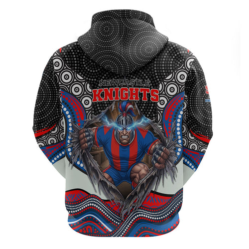 Newcastle Knights Zip Hoodie The Scream of Lightning Eyes - Indigenous Dot Ripping Effect