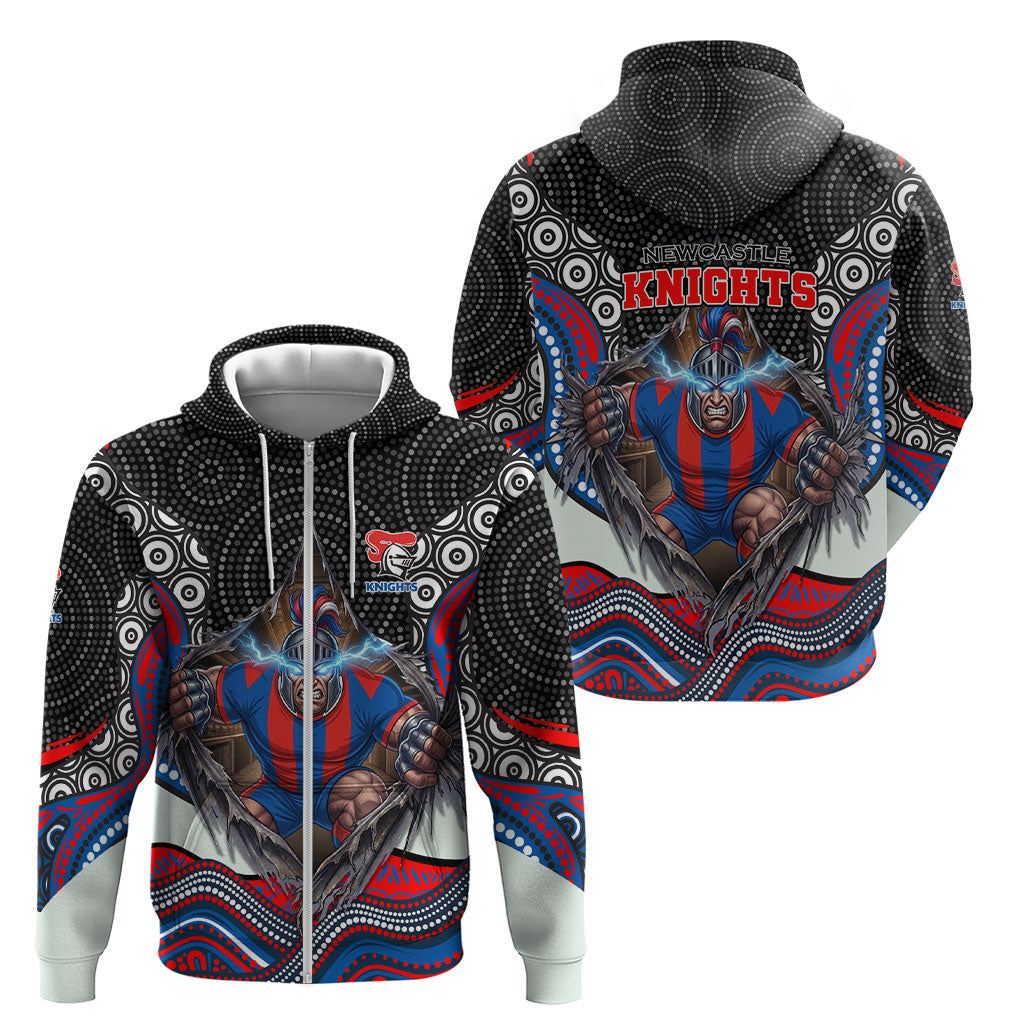 Newcastle Knights Zip Hoodie The Scream of Lightning Eyes - Indigenous Dot Ripping Effect