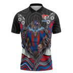 Newcastle Knights Zipper Polo Shirt The Scream of Lightning Eyes - Indigenous Dot Ripping Effect