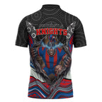 Newcastle Knights Zipper Polo Shirt The Scream of Lightning Eyes - Indigenous Dot Ripping Effect