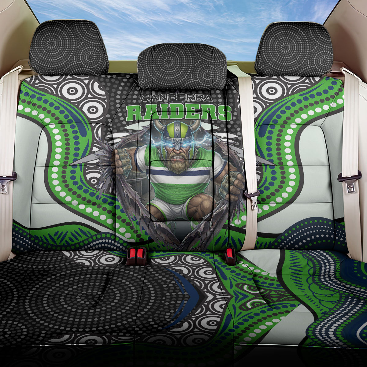 Canberra Raiders Back Car Seat Cover The Scream of Lightning Eyes - Indigenous Dot Ripping Effect