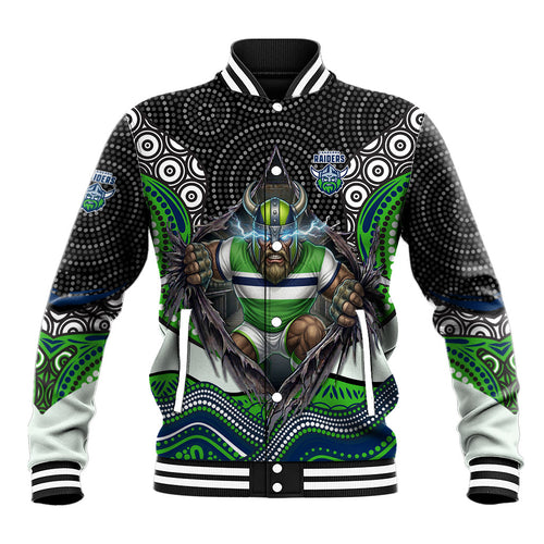 Canberra Raiders Baseball Jacket The Scream of Lightning Eyes - Indigenous Dot Ripping Effect