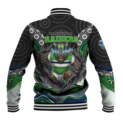 Canberra Raiders Baseball Jacket The Scream of Lightning Eyes - Indigenous Dot Ripping Effect