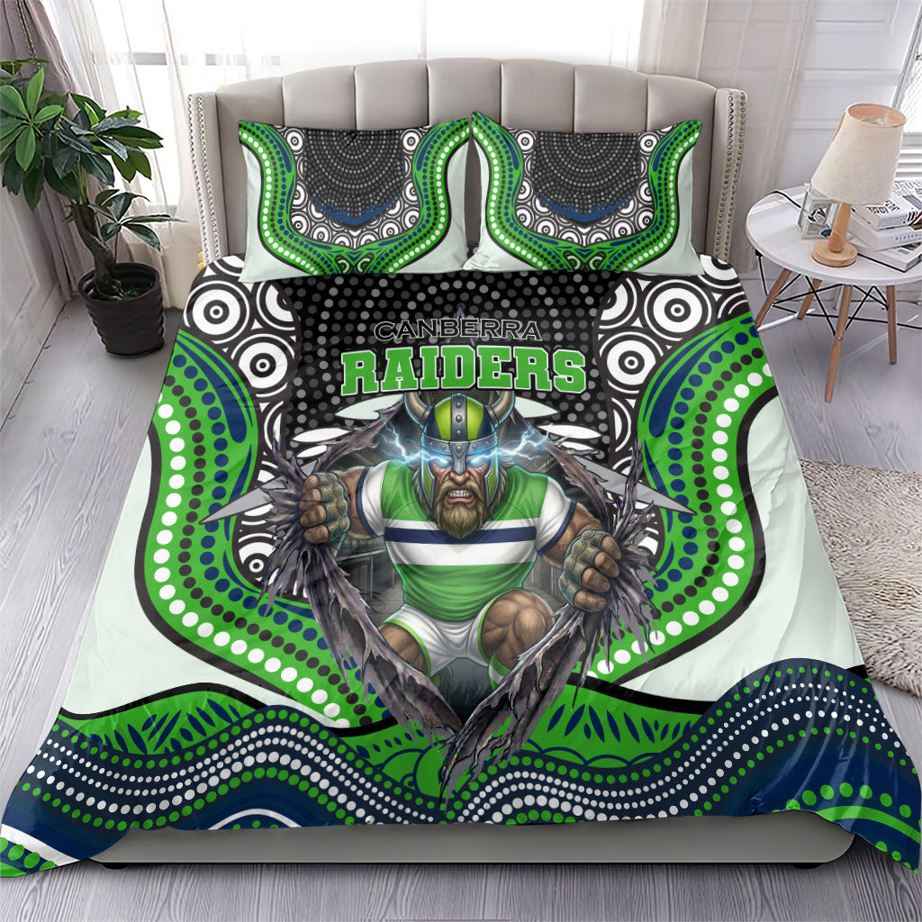 Canberra Raiders Bedding Set The Scream of Lightning Eyes - Indigenous Dot Ripping Effect