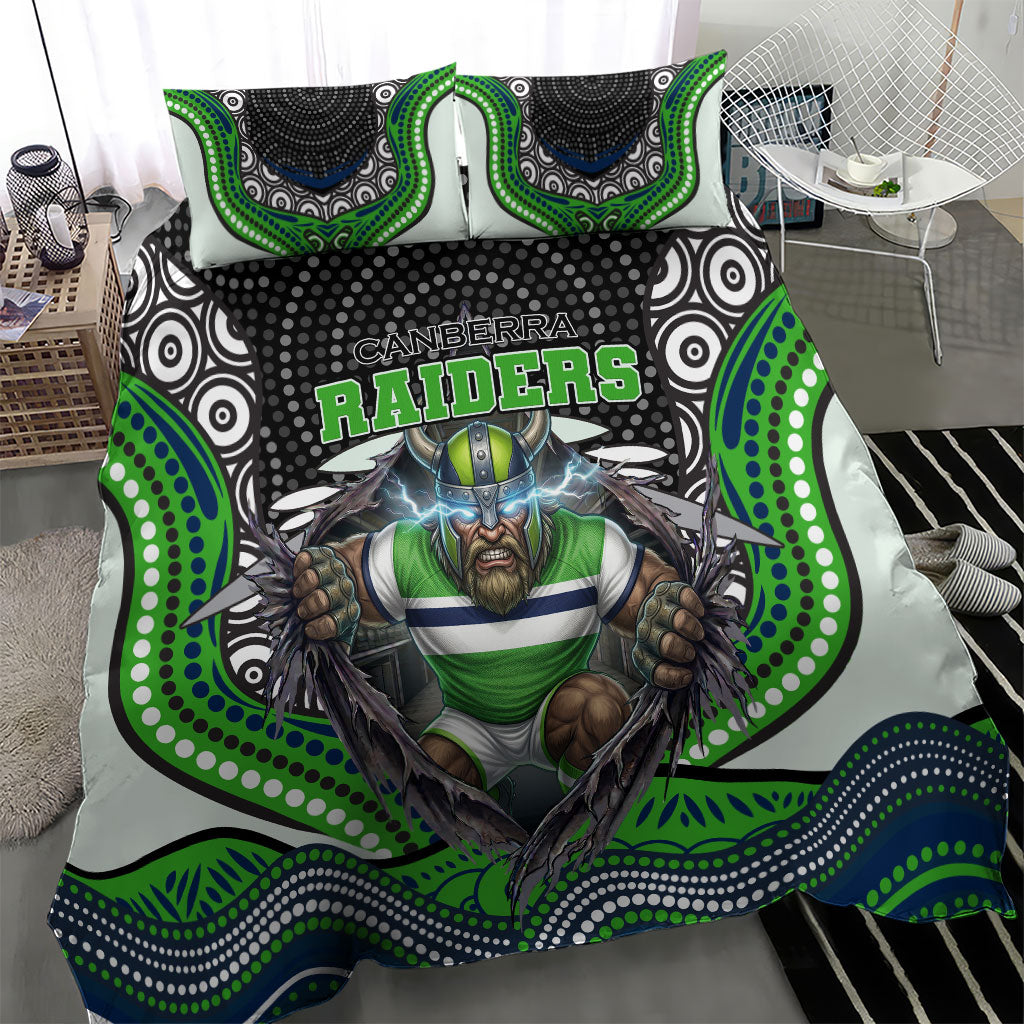 Canberra Raiders Bedding Set The Scream of Lightning Eyes - Indigenous Dot Ripping Effect