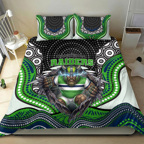 Canberra Raiders Bedding Set The Scream of Lightning Eyes - Indigenous Dot Ripping Effect