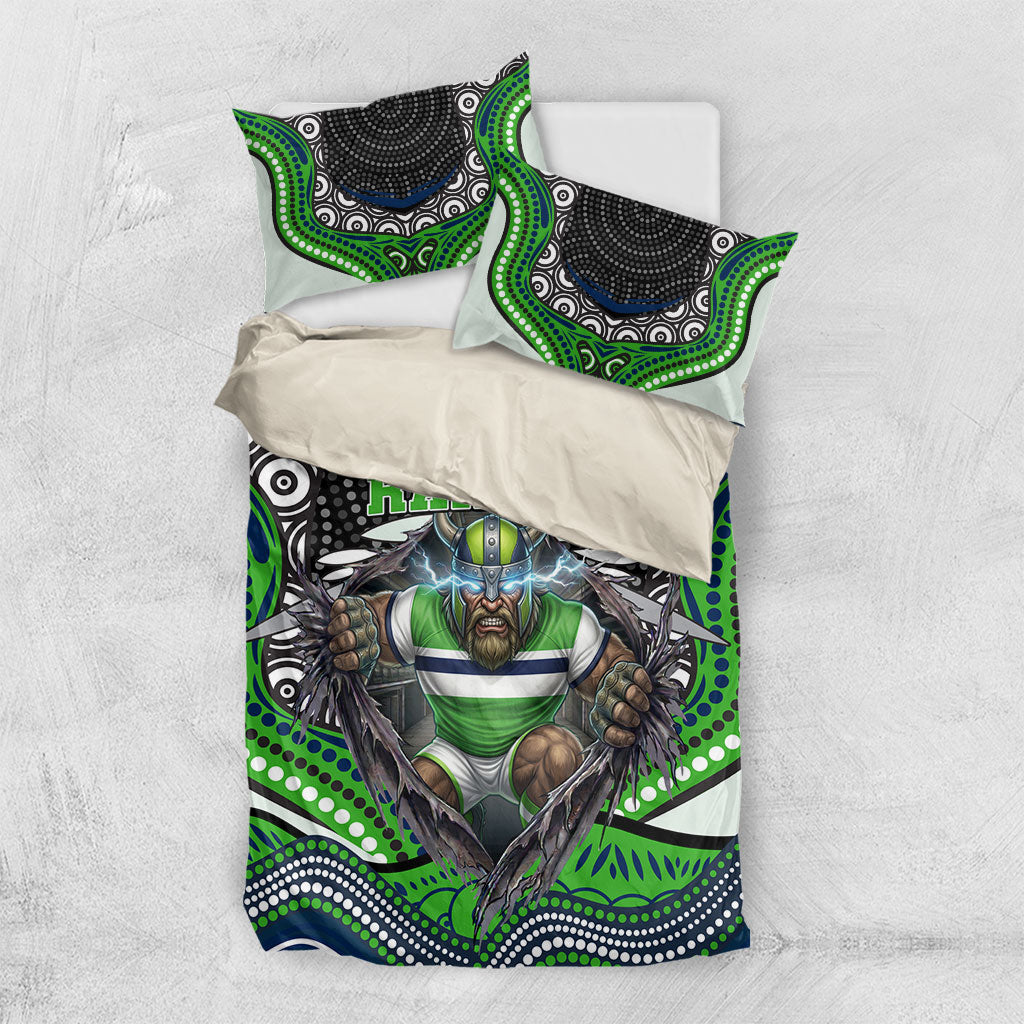 Canberra Raiders Bedding Set The Scream of Lightning Eyes - Indigenous Dot Ripping Effect