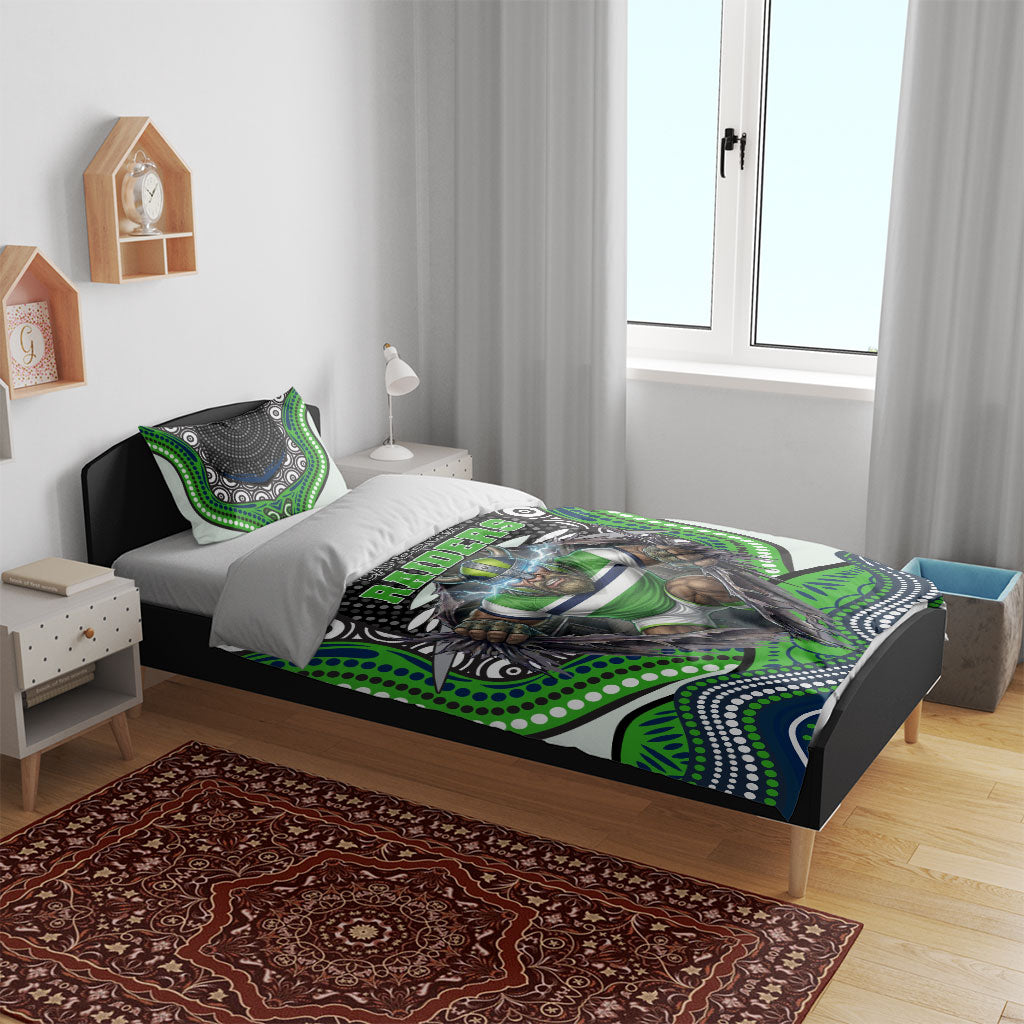 Canberra Raiders Bedding Set The Scream of Lightning Eyes - Indigenous Dot Ripping Effect