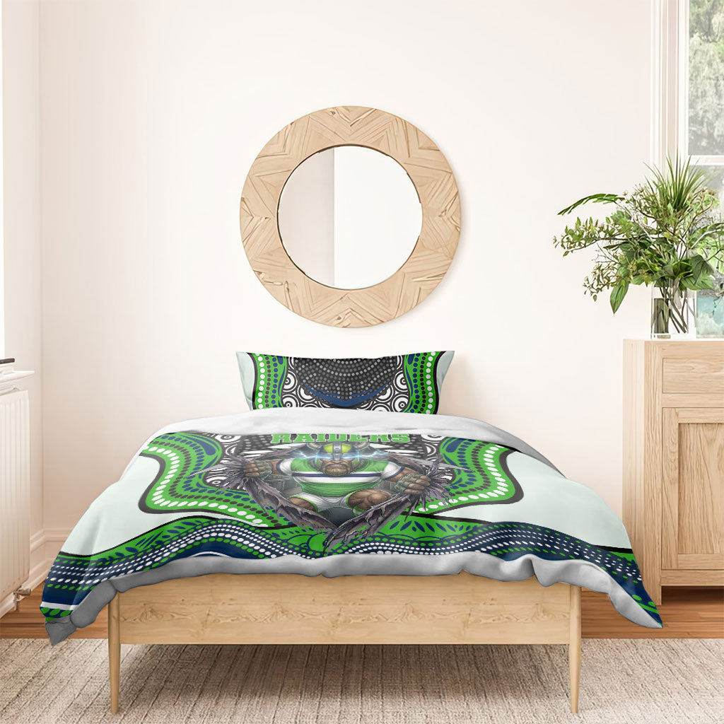 Canberra Raiders Bedding Set The Scream of Lightning Eyes - Indigenous Dot Ripping Effect
