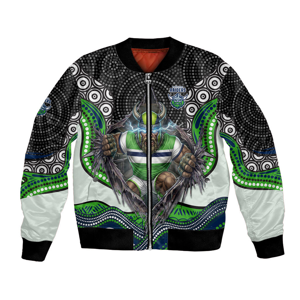 Canberra Raiders Bomber Jacket The Scream of Lightning Eyes - Indigenous Dot Ripping Effect