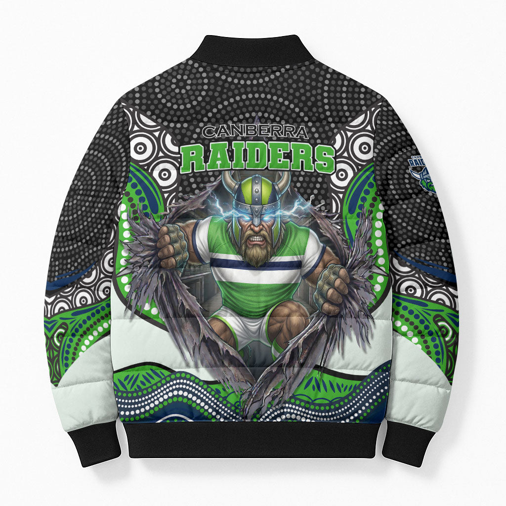 Canberra Raiders Bomber Puffer Jacket The Scream of Lightning Eyes - Indigenous Dot Ripping Effect
