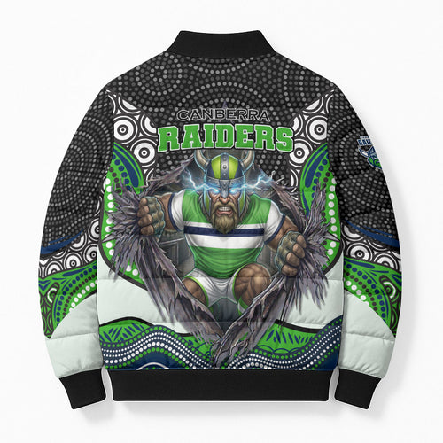 Canberra Raiders Bomber Puffer Jacket The Scream of Lightning Eyes - Indigenous Dot Ripping Effect