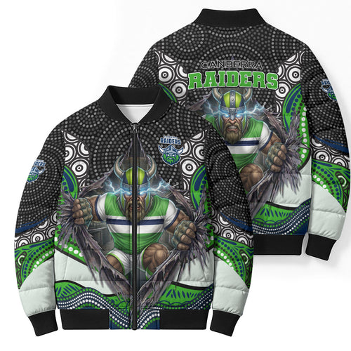 Canberra Raiders Bomber Puffer Jacket The Scream of Lightning Eyes - Indigenous Dot Ripping Effect