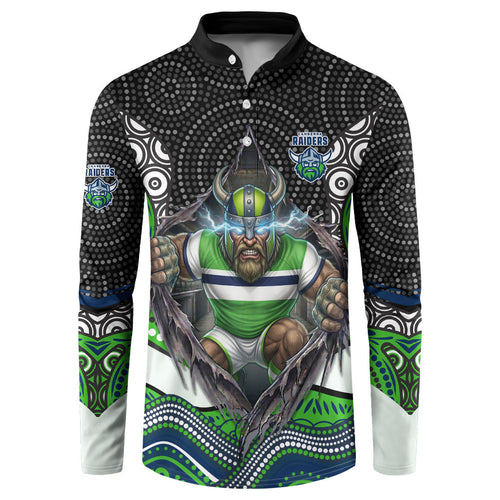 Canberra Raiders Button Sweatshirt The Scream of Lightning Eyes - Indigenous Dot Ripping Effect