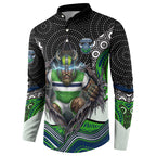 Canberra Raiders Button Sweatshirt The Scream of Lightning Eyes - Indigenous Dot Ripping Effect