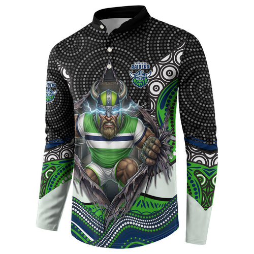 Canberra Raiders Button Sweatshirt The Scream of Lightning Eyes - Indigenous Dot Ripping Effect