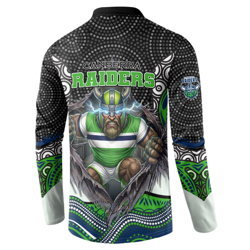 Canberra Raiders Button Sweatshirt The Scream of Lightning Eyes - Indigenous Dot Ripping Effect