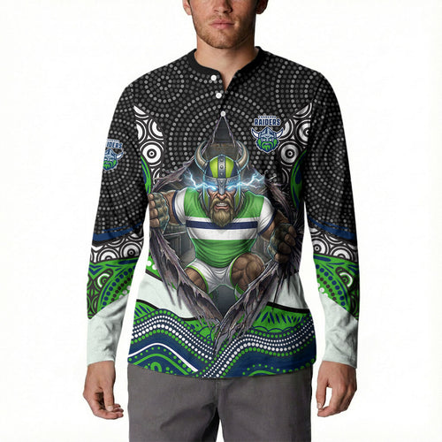 Canberra Raiders Button Sweatshirt The Scream of Lightning Eyes - Indigenous Dot Ripping Effect