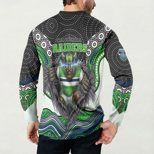 Canberra Raiders Button Sweatshirt The Scream of Lightning Eyes - Indigenous Dot Ripping Effect