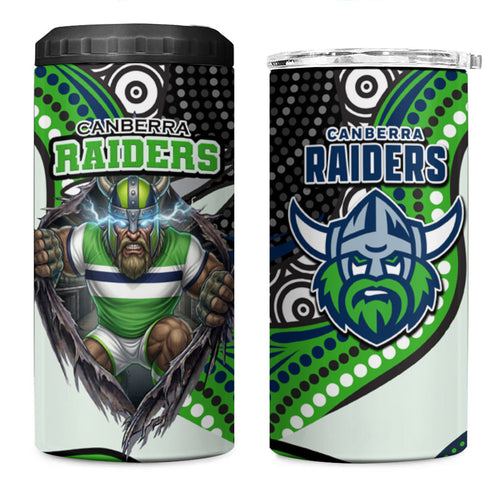 Canberra Raiders 4 in 1 Can Cooler Tumbler The Scream of Lightning Eyes - Indigenous Dot Ripping Effect
