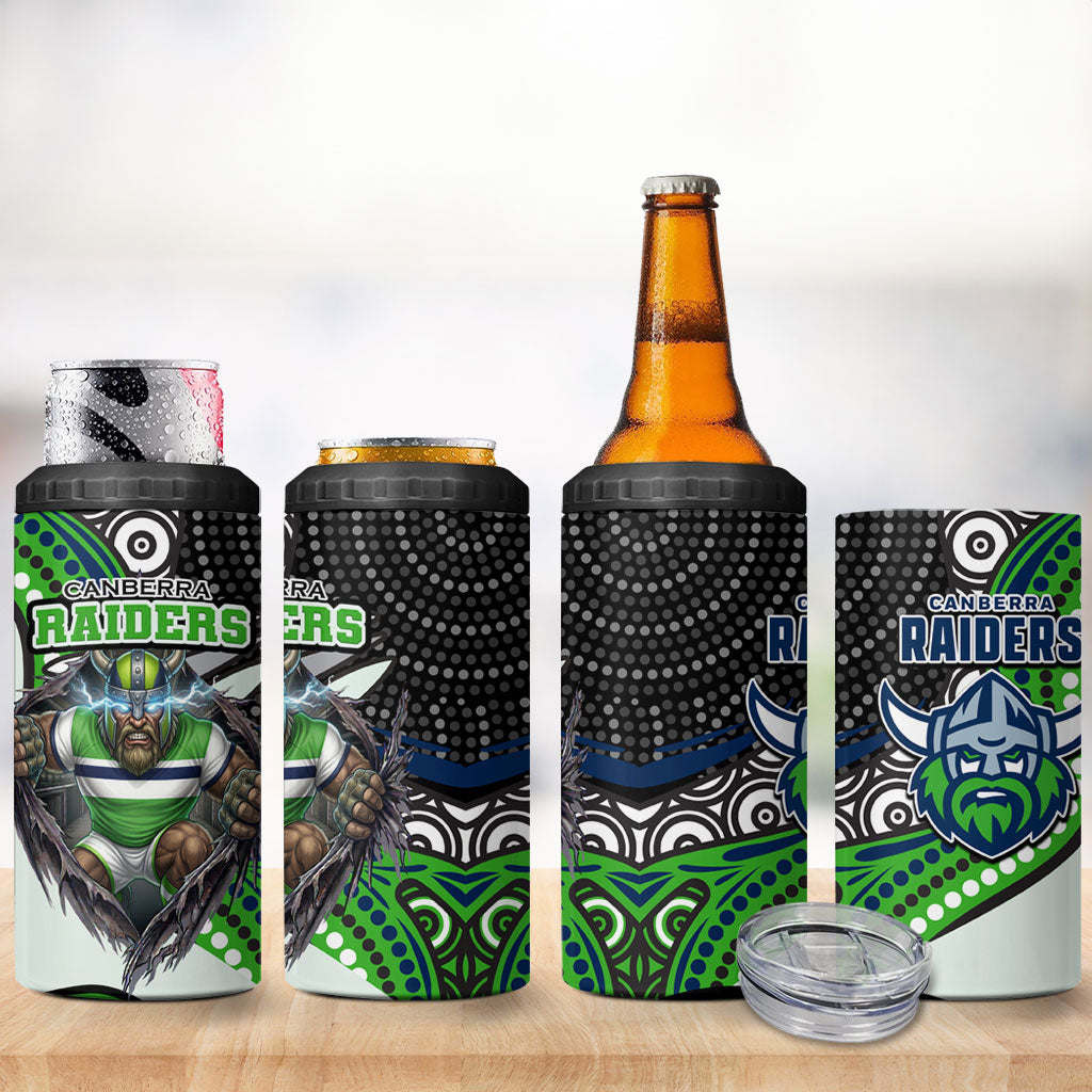 Canberra Raiders 4 in 1 Can Cooler Tumbler The Scream of Lightning Eyes - Indigenous Dot Ripping Effect