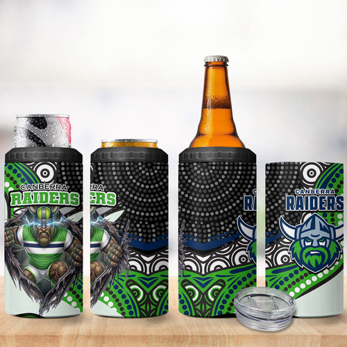 Canberra Raiders 4 in 1 Can Cooler Tumbler The Scream of Lightning Eyes - Indigenous Dot Ripping Effect