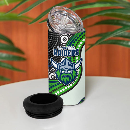 Canberra Raiders 4 in 1 Can Cooler Tumbler The Scream of Lightning Eyes - Indigenous Dot Ripping Effect