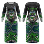 Canberra Raiders Couples Matching Long Sleeve Bodycon Dress and Hawaiian Shirt The Scream of Lightning Eyes - Indigenous Dot Ripping Effect