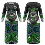 Canberra Raiders Couples Matching Long Sleeve Bodycon Dress and Long Sleeve Button Shirt The Scream of Lightning Eyes - Indigenous Dot Ripping Effect