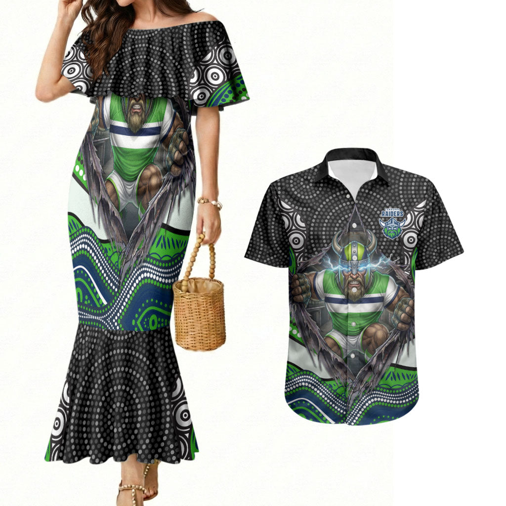 Canberra Raiders Couples Matching Mermaid Dress and Hawaiian Shirt The Scream of Lightning Eyes - Indigenous Dot Ripping Effect