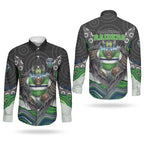 Canberra Raiders Couples Matching Mermaid Dress and Long Sleeve Button Shirt The Scream of Lightning Eyes - Indigenous Dot Ripping Effect