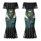 Canberra Raiders Couples Matching Mermaid Dress and Long Sleeve Button Shirt The Scream of Lightning Eyes - Indigenous Dot Ripping Effect