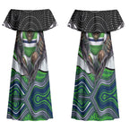 Canberra Raiders Couples Matching Off Shoulder Maxi Dress and Hawaiian Shirt The Scream of Lightning Eyes - Indigenous Dot Ripping Effect