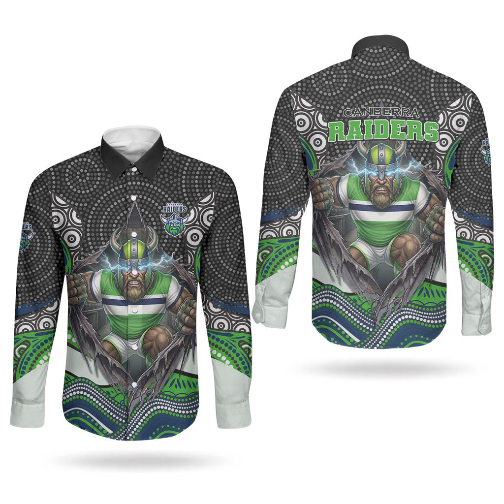 Canberra Raiders Couples Matching Off Shoulder Maxi Dress and Long Sleeve Button Shirt The Scream of Lightning Eyes - Indigenous Dot Ripping Effect