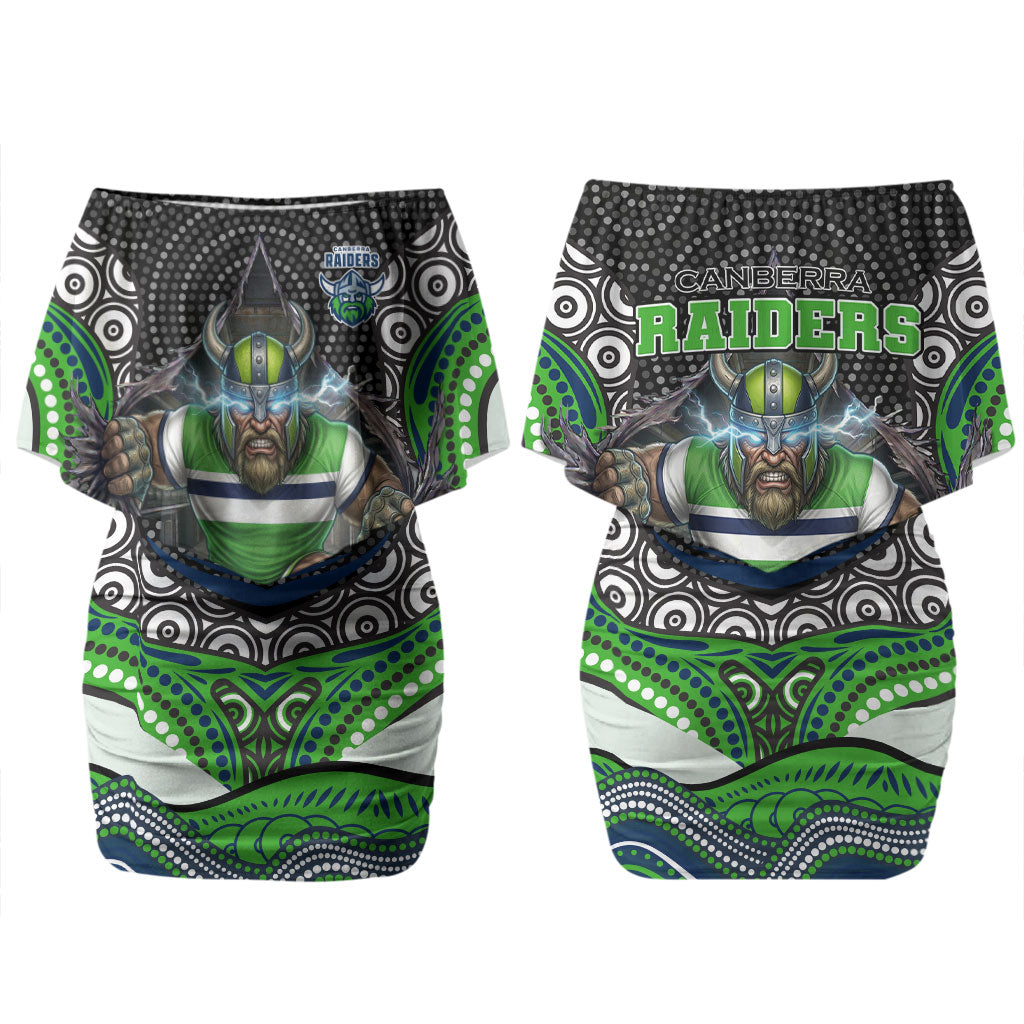 Canberra Raiders Couples Matching Off Shoulder Short Dress and Hawaiian Shirt The Scream of Lightning Eyes - Indigenous Dot Ripping Effect